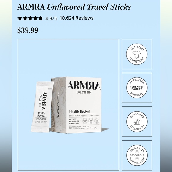 Armra Colostrum Unflavored Travel Sticks 30 Pack - brand new THREE BOXES - Picture 1 of 2